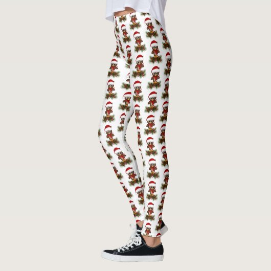 Schattigee kerst uil op Pine Branch Leggings (Links)