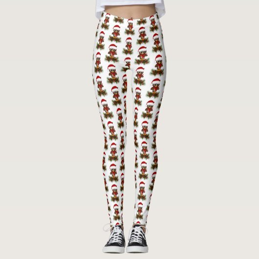 Schattigee kerst uil op Pine Branch Leggings (Voorkant)