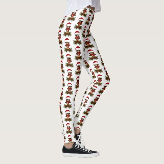 Schattigee kerst uil op Pine Branch Leggings (Rechts)