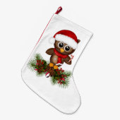 Schattigee kerst uil op Pine Branch Stocking Grote Kerstsok (Voorkant (Hangend))