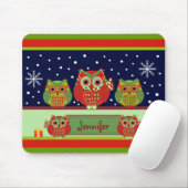 Schattigee Kerst Uilen & aangepaste naam Mousepad Muismat (Met muis)