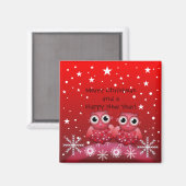 Schattigee kerst uilen & aangepaste tekst magneet (Voorkant / Achterkant)