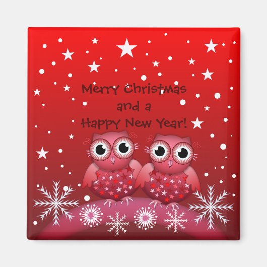 Schattigee kerst uilen & aangepaste tekst magneet (Voorkant)