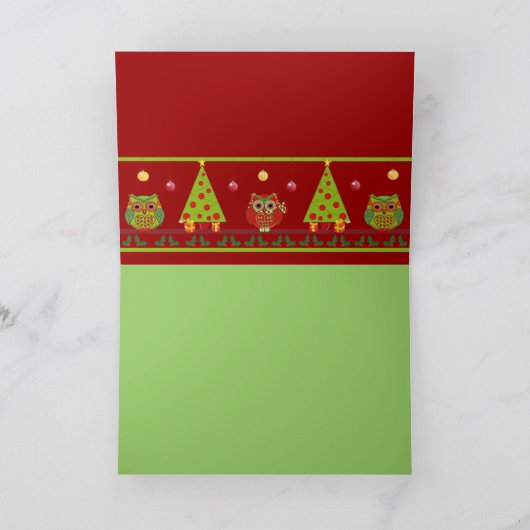 Schattigee kerst uilen & aangepaste tekstkaart feestdagen kaart (Binnen)