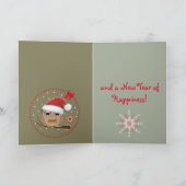 Schattigee kerst uilen met kerstmutsen & aangepast feestdagen kaart (Binnen)
