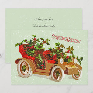 Schattigee kerst vintage auto Holly Snow Sage Kaart