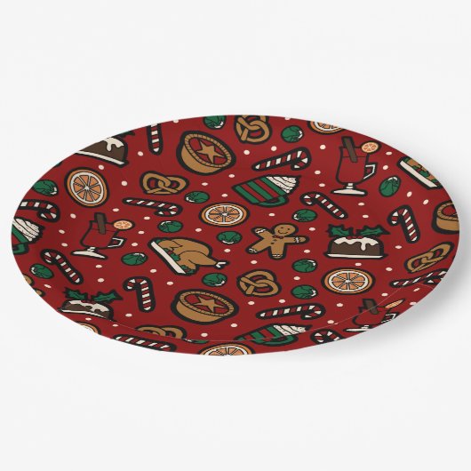 Schattigee Kerst Voedsel Patroon Papier Borden in Papieren Bordje (Gekanteld)