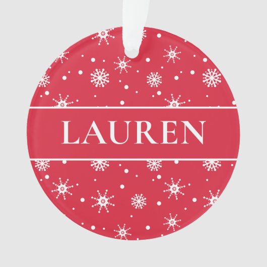 Schattigee kerst Voeg naam sneeuwvlokken rood Ornament (voorkant)