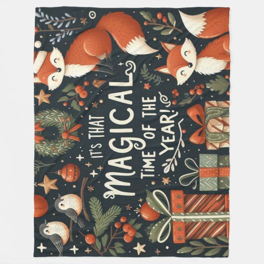 Schattigee kerst vossen en geschenkdozen fleece deken (Voorkant)