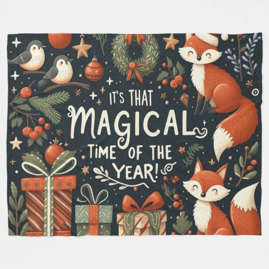 Schattigee kerst vossen en geschenkdozen fleece deken (Voorkant (Horizontaal))