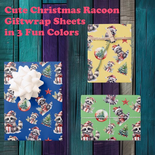 Schattigee kerst wasberen met geschenken sneeuwbol inpakpapier vel