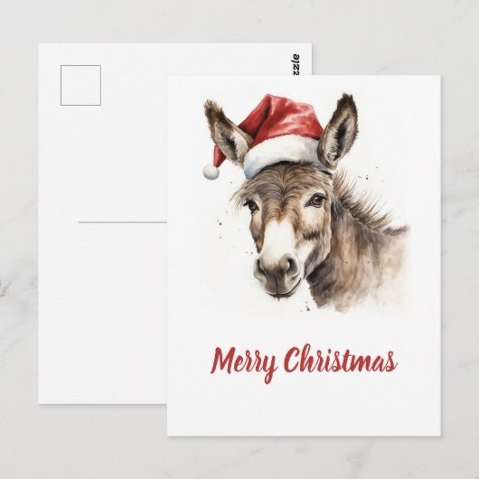 Schattigee Kerst Waterverf Ezel Briefkaart (Voorkant / Achterkant)