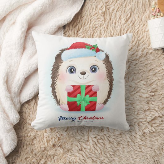 Schattigee Kerst Waterverf Hedgehog Nursery Kussen (Deken)