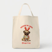 Schattigee Kerst Waterverf Lovable Pug Dog Tote Bag (Voorkant)