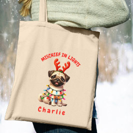 Schattigee Kerst Waterverf Lovable Pug Dog Tote Bag