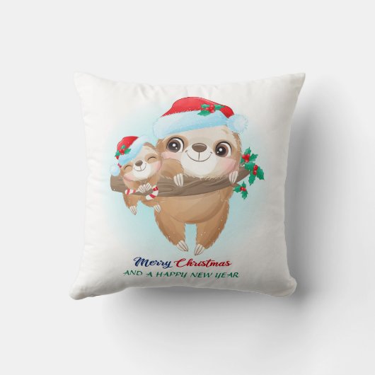 Schattigee Kerst Waterverf Mama & Baby Sloth Kweke Kussen (Achterkant)