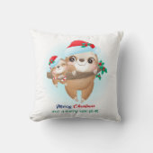Schattigee Kerst Waterverf Mama & Baby Sloth Kweke Kussen (Voorkant)