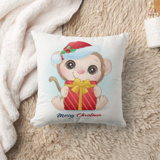 Schattigee kerst Waterverf Monkey Nursery Kussen (Deken)