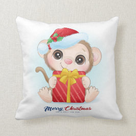 Schattigee kerst Waterverf Monkey Nursery Kussen