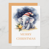 Schattigee Kerst Waterverf Olifant Feestdagenkaart (Voorkant / Achterkant)