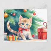 Schattigee Kerst Waterverf Sinaasappel Tabby Kitte Feestdagenkaart (Voorkant)