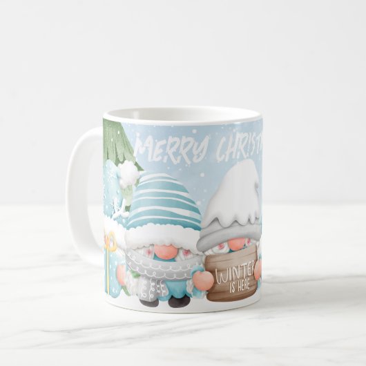 Schattigee Kerst Winter Elfen en Sneeuwman Kunst Koffiemok (Voorkant links)