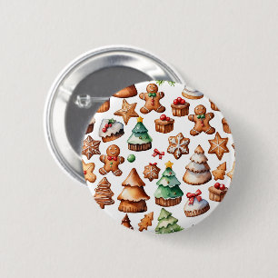 Schattigee Kerst Winter Gingerbread Illustratie Ronde Button 5,7 Cm