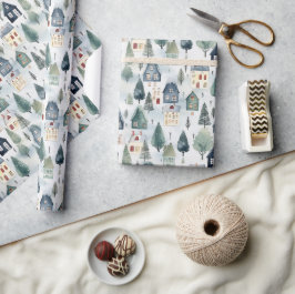 Schattigee Kerst Winter Waterverf Huizen Patroon Cadeaupapier