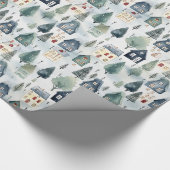 Schattigee Kerst Winter Waterverf Huizen Patroon Cadeaupapier (Hoek)