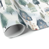 Schattigee Kerst Winter Waterverf Huizen Patroon Cadeaupapier (Rol Hoek)