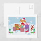 Schattigee Kerst Winter Woodland Animals Art Feestdagenkaart (Voorkant / Achterkant)
