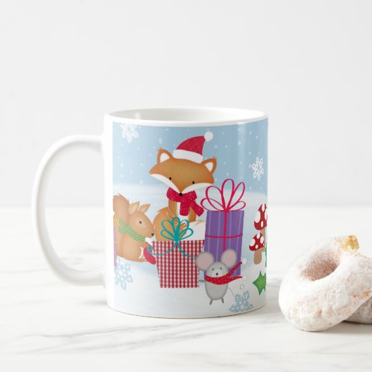 Schattigee Kerst Winter Woodland Animals Art Koffiemok (Met donut)