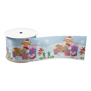 Schattigee Kerst Winter Woodland Animals Art Satijnen Lint
