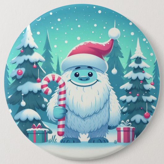 Schattigee kerst/winteryeti ronde button 6,0 cm (Voorkant)