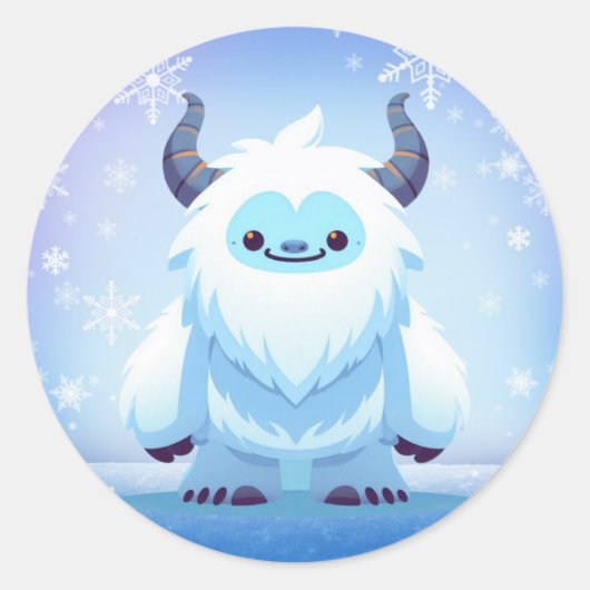 Schattigee kerst/winteryeti ronde sticker (Voorkant)