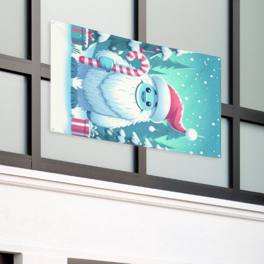 Schattigee kerst/winteryeti spandoek (Buitenkant Gebouw)