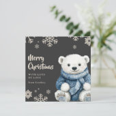 Schattigee Kerst Wit Beer met gezellige trui Feestdagenkaart (Staand voorkant)