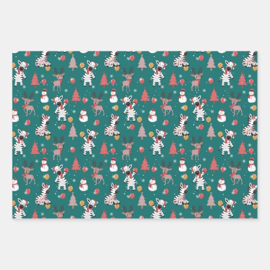 Schattigee kerst Zebra en vrienden Inpakpapier Vel (Voorkant 3)