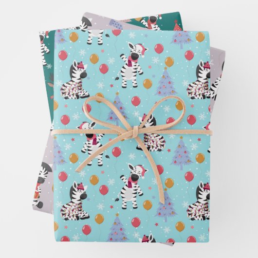 Schattigee kerst Zebra en vrienden Inpakpapier Vel (In situ)