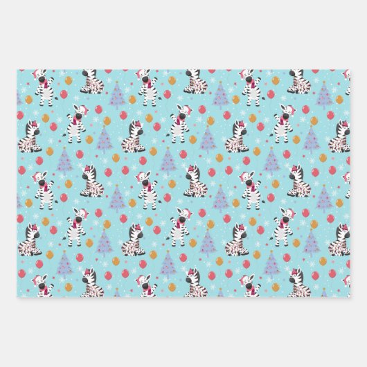 Schattigee kerst Zebra en vrienden Inpakpapier Vel (Voorkant)