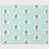 Schattigee Kerst Zeemeermin in Santa Hat op Blauwg Cadeaupapier (Vlak)