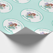 Schattigee Kerst Zeemeermin in Santa Hat op Blauwg Cadeaupapier (Hoek)