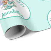 Schattigee Kerst Zeemeermin in Santa Hat op Blauwg Cadeaupapier (Rol Hoek)