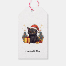 Schattigee kerst zwarte kat cadeaulabel