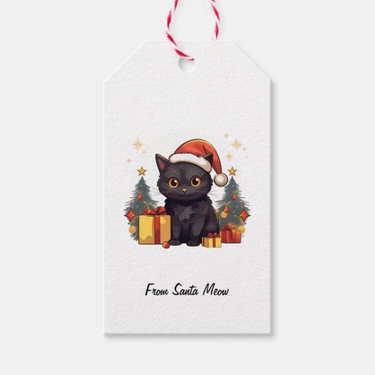 Schattigee kerst zwarte kat cadeaulabel (Voorkant)