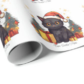 Schattigee kerst zwarte kat cadeaupapier (Rol Hoek)