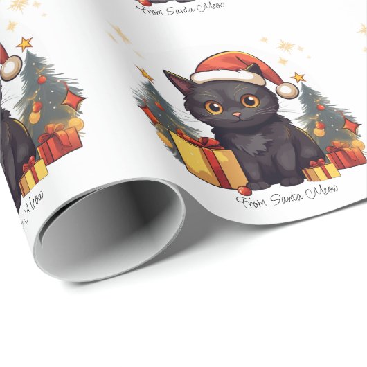 Schattigee kerst zwarte kat cadeaupapier (Rol Hoek)