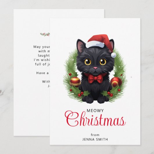 Schattigee kerst zwarte kat feestdagenkaart (Voorkant / Achterkant)