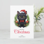 Schattigee kerst zwarte kat feestdagenkaart (Staand voorkant)
