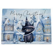 Schattigee Kerst Zwarte Kat Feestelijke Vakantie Groot Cadeauzakje (Voorkant)